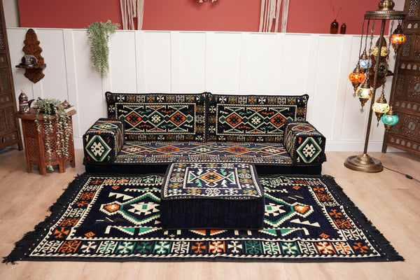 Dark Navy Blue Floor Sofa, Arabic Floor Seating Cushions, Arabic Jalsa, Moroccan Floor Sofas, Sectional Sofas, Sofa with Ottoman Couch and Rug