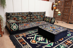 Dark Navy Blue Floor Sofa, Arabic Floor Seating Cushions, Arabic Jalsa, Moroccan Floor Sofas, Sectional Sofas, Sofa with Ottoman Couch and Rug