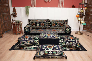 Dark Navy Blue Floor Sofa, Arabic Floor Seating Cushions, Arabic Jalsa, Moroccan Floor Sofas, Sectional Sofas, Sofa with Ottoman Couch and Rug