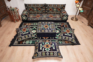 Dark Navy Blue Floor Sofa, Arabic Floor Seating Cushions, Arabic Jalsa, Moroccan Floor Sofas, Sectional Sofas, Sofa with Ottoman Couch and Rug
