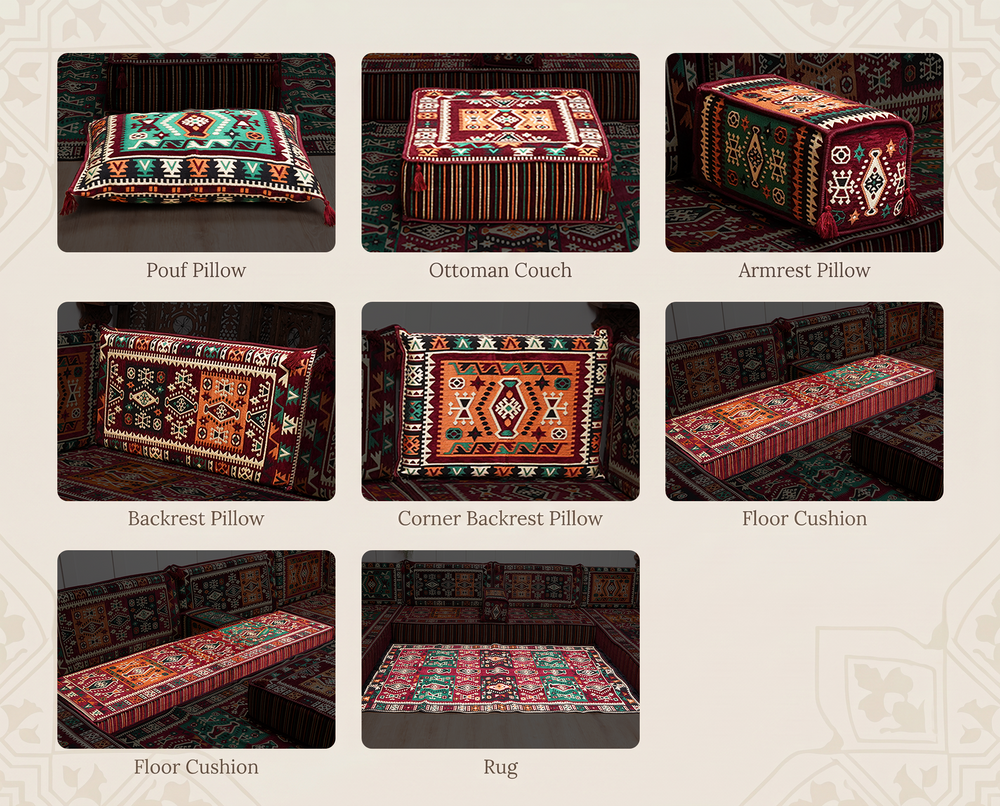 Maroon Milas Breeze – Modular Arabic Floor Sofa Component  – Build Your Own Arabic Sofa  (Sold Individually)