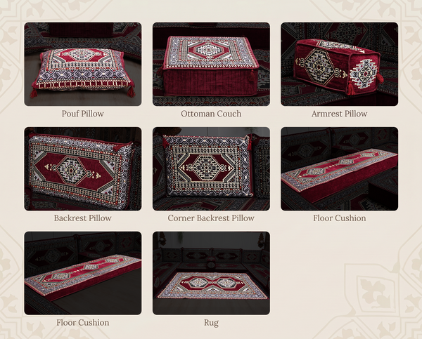 Maroon Palace Elegance: Single Floor Cushion – Modular Modern Floor Seating – Individual Lounge Piece