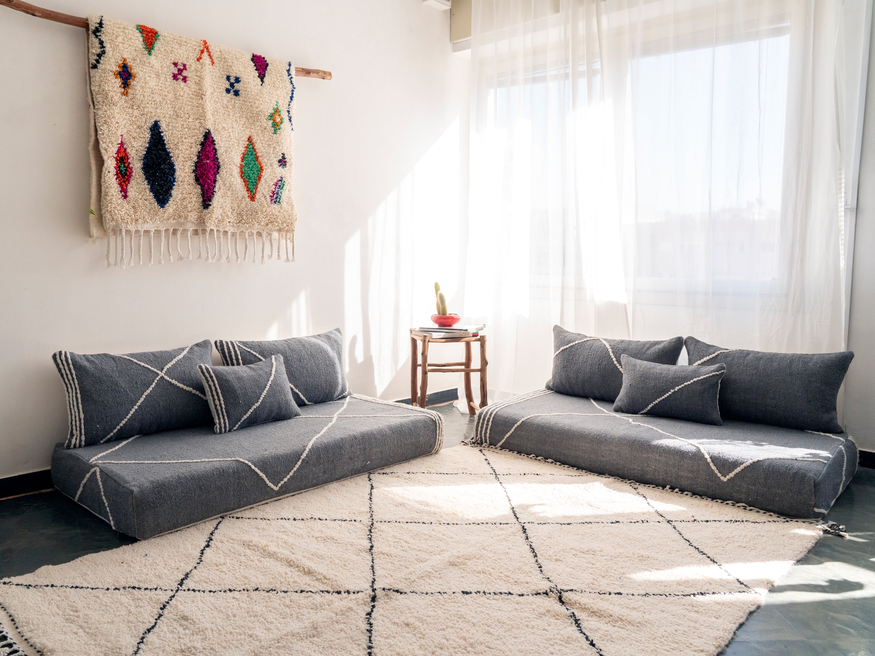 Gray Loveseat Sofa – Floor Cushion – Boho Style Sofa – Modular Sofas –