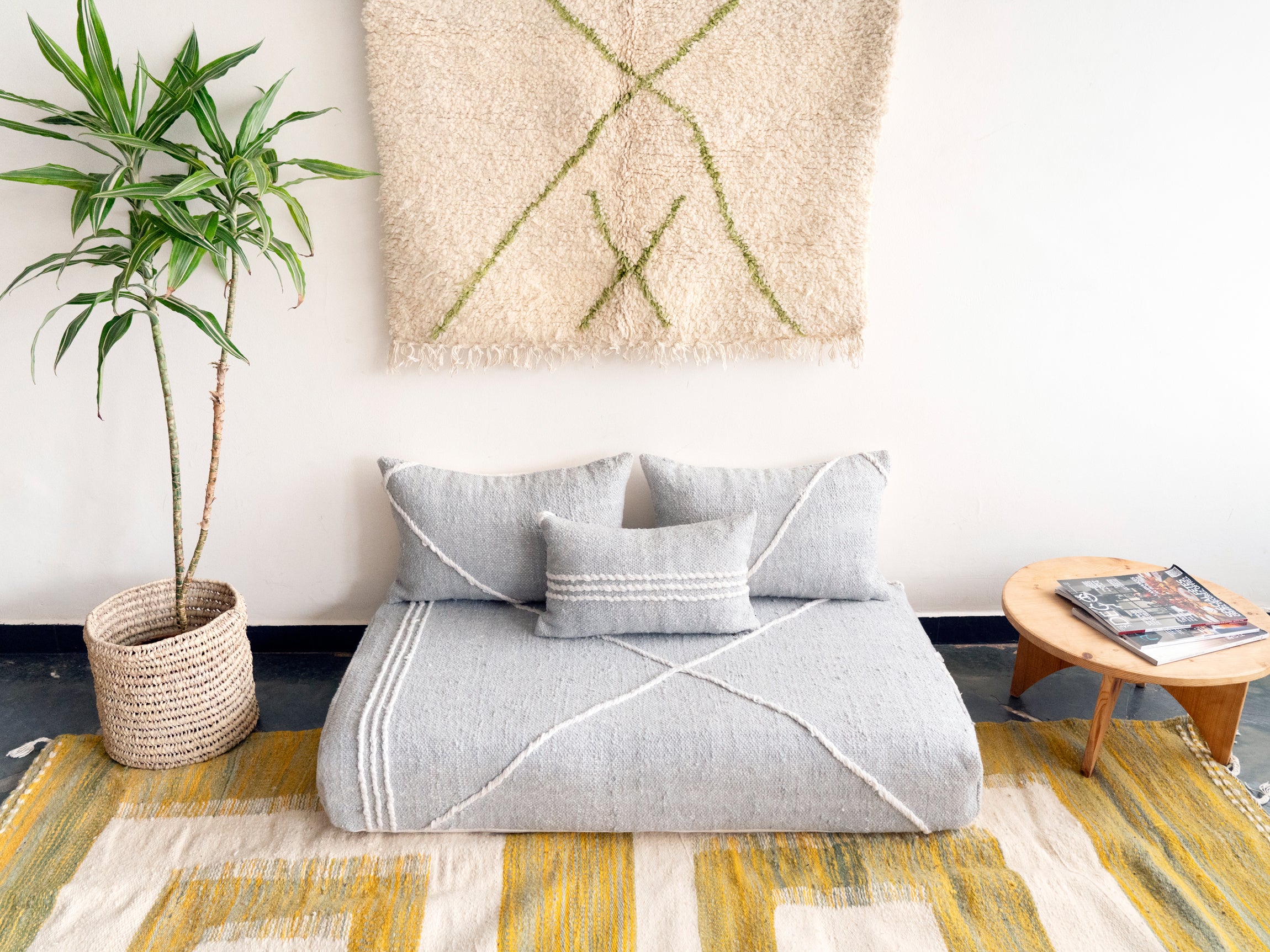 Moroccan Large Floor Seating Sofa, Gray Modular Floor Sofa, Floor Cush