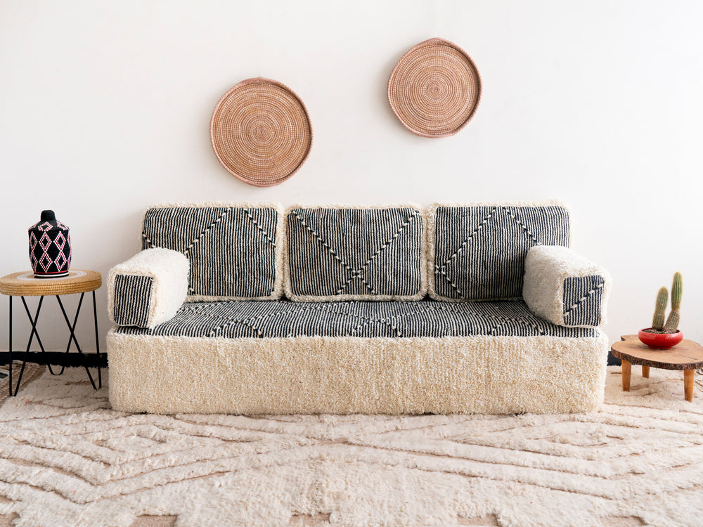Moroccan Wool Floor Cushions, Gray Floor Sofa, Sectional Sofa, Loveseat Sofa, Floor Couch, Boho Floor Seating, Traditional Sofa