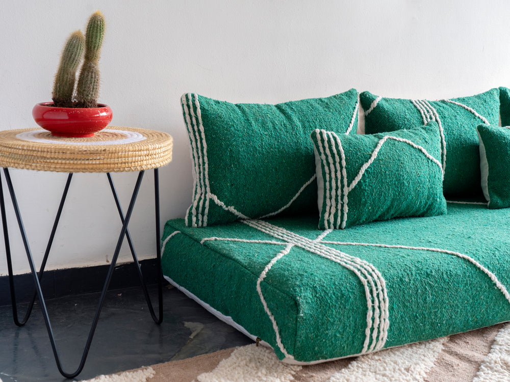 6 ft Moroccan Style Floor Couches, Green Loveseat Sofa, Boho Couches, Oriental Sofa Cushion, Modular Morocco Floor Couch