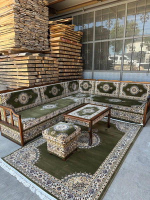 Khaki Turkish Cedar, Yemeni Majlis, Moroccan Majlis, Arabic Furniture for Restaurants, Ottoman Sofa, Wooden Bench Sofa