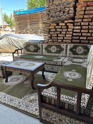 Khaki Turkish Cedar, Yemeni Majlis, Moroccan Majlis, Arabic Furniture for Restaurants, Ottoman Sofa, Wooden Bench Sofa