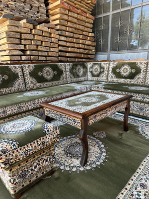 Khaki Turkish Cedar, Yemeni Majlis, Moroccan Majlis, Arabic Furniture for Restaurants, Ottoman Sofa, Wooden Bench Sofa