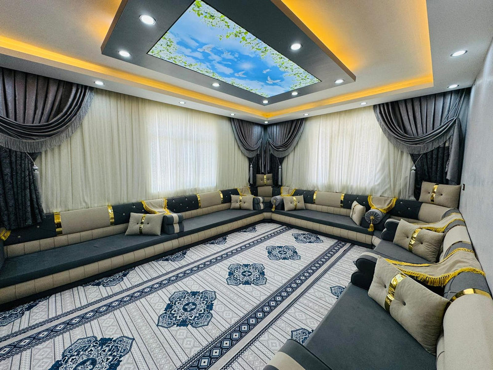 Arabic Seating Jalsah, Turkish Rug Sofa, Arabic Majlis Jalsa, Moroccan Sofas, Wooden Bench for Restaurant, Arabic Furniture for Cafes, Arabic Majlis Sofa