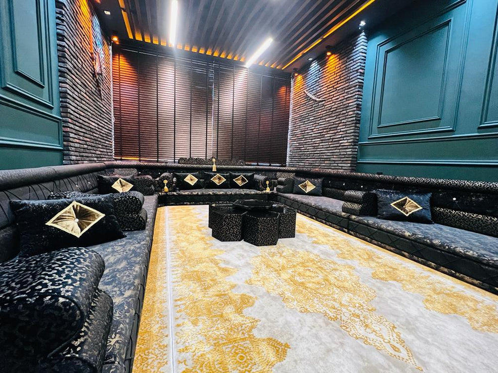 Arabic Jalsa, Moroccan Majlis, Arabic Majlis Sofa, Wooden Bench for Restaurant and Cafés, Yemeni Majlis, Turkish Rug Sofa, Arabic Furniture for Restaurants