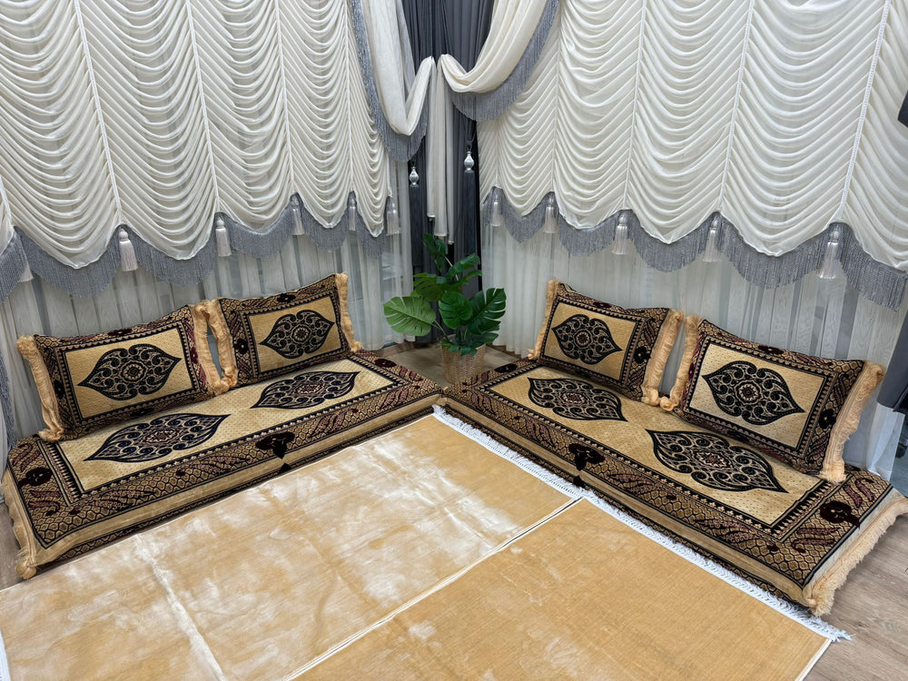 L Shaped Afghan toshak, Corner Floor Sofa, Arabic Majlis, 6" Thick Floor Couch Set, Arabic Sofa Set