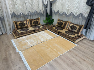 طقم أريكة أفغاني على شكل حرف L، كنبة زاوية أرضية، مجلس عربي، طقم أريكة أرضية بسمك 6 بوصات، طقم أريكة عربية