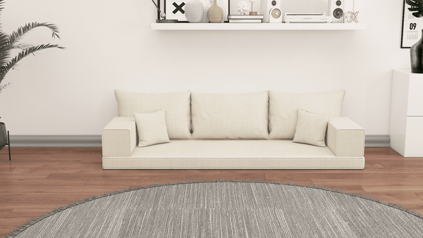 Leinen-Bodensitzsofa, moderne arabische Wohnzimmercouch, marokkanisches Heimdekorationsset, modulare Kissen, Leinen-Bodensofa-Couch