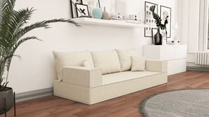 Leinen-Bodensitzsofa, moderne arabische Wohnzimmercouch, marokkanisches Heimdekorationsset, modulare Kissen, Leinen-Bodensofa-Couch