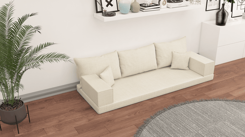 Leinen-Bodensitzsofa, moderne arabische Wohnzimmercouch, marokkanisches Heimdekorationsset, modulare Kissen, Leinen-Bodensofa-Couch
