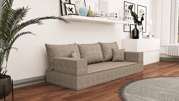 Leinen-Bodensitzsofa, moderne arabische Wohnzimmercouch, marokkanisches Heimdekorationsset, modulare Kissen, Leinen-Bodensofa-Couch