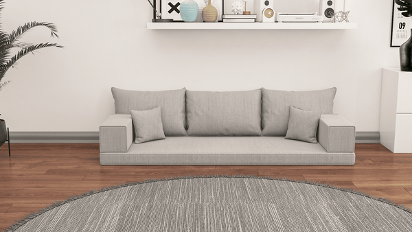 Leinen-Bodensitzsofa, moderne arabische Wohnzimmercouch, marokkanisches Heimdekorationsset, modulare Kissen, Leinen-Bodensofa-Couch