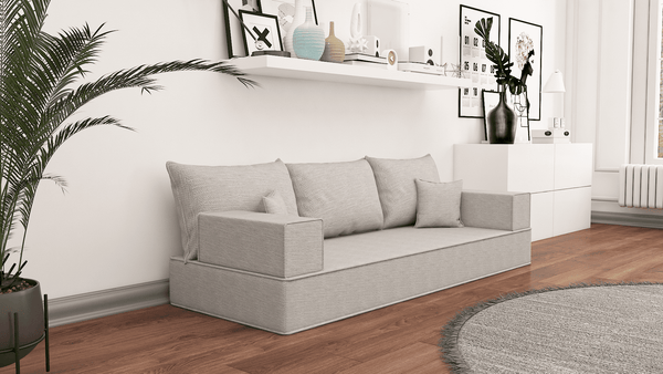 Leinen-Bodensitzsofa, moderne arabische Wohnzimmercouch, marokkanisches Heimdekorationsset, modulare Kissen, Leinen-Bodensofa-Couch