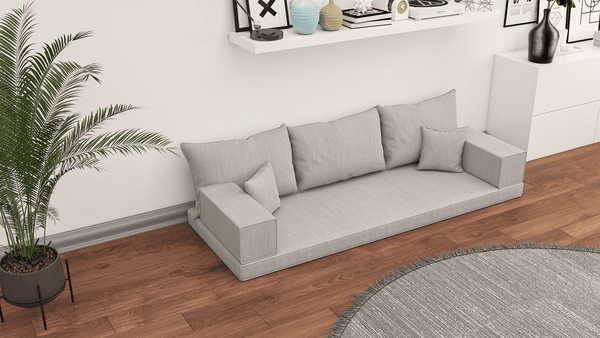 Leinen-Bodensitzsofa, moderne arabische Wohnzimmercouch, marokkanisches Heimdekorationsset, modulare Kissen, Leinen-Bodensofa-Couch
