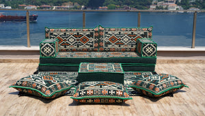 Green Anatolian Hearth pattern single Arabic floor sofa set, photo 10 of 17