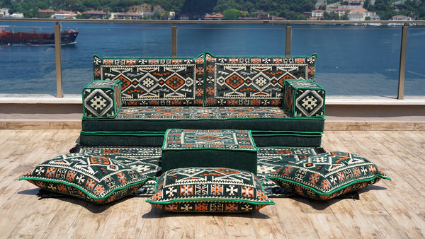 Green Anatolian Hearth pattern single Arabic floor sofa set, photo 10 of 17