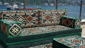 Green Anatolian Hearth pattern single Arabic floor sofa set, photo 11 of 17
