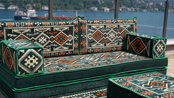 Green Anatolian Hearth pattern single Arabic floor sofa set, photo 11 of 17