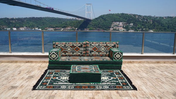 Green Anatolian Hearth pattern single Arabic floor sofa set, photo 12 of 17