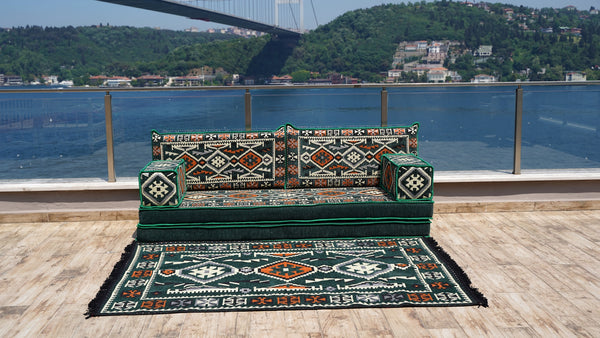 Green Anatolian Hearth pattern single Arabic floor sofa set, photo 14 of 17