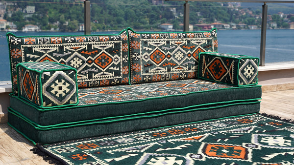 Green Anatolian Hearth pattern single Arabic floor sofa set, photo 15 of 17
