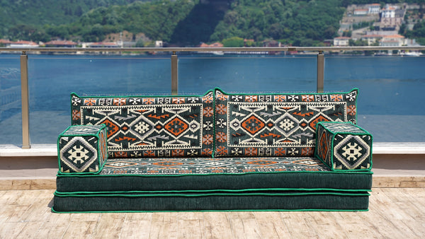 Green Anatolian Hearth pattern single Arabic floor sofa set, photo 16 of 17