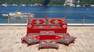 Red Palace Elegance pattern single Arabic floor sofa set, photo 10 of 16