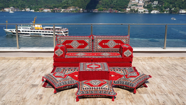 Red Palace Elegance pattern single Arabic floor sofa set, photo 10 of 16
