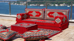Red Palace Elegance pattern single Arabic floor sofa set, photo 14 of 16