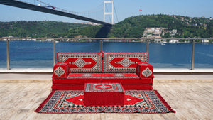 Red Palace Elegance pattern single Arabic floor sofa set, photo 11 of 16
