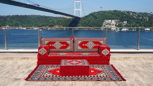 Red Palace Elegance pattern single Arabic floor sofa set, photo 11 of 16