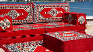 Red Palace Elegance pattern single Arabic floor sofa set, photo 15 of 16
