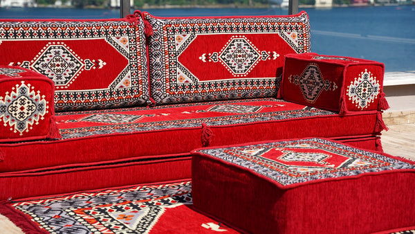 Red Palace Elegance pattern single Arabic floor sofa set, photo 15 of 16