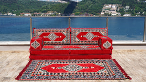 Red Palace Elegance pattern single Arabic floor sofa set, photo 12 of 16