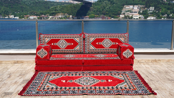 Red Palace Elegance pattern single Arabic floor sofa set, photo 12 of 16