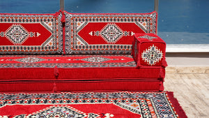 Red Palace Elegance pattern single Arabic floor sofa set, photo 16 of 16