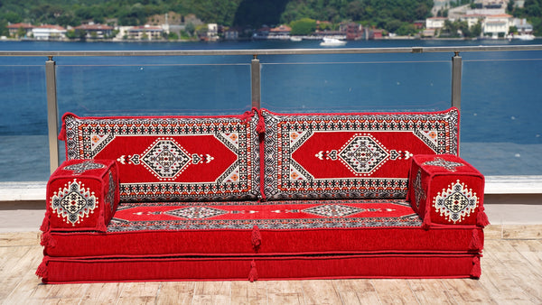 Red Palace Elegance pattern single Arabic floor sofa set, photo 13 of 16