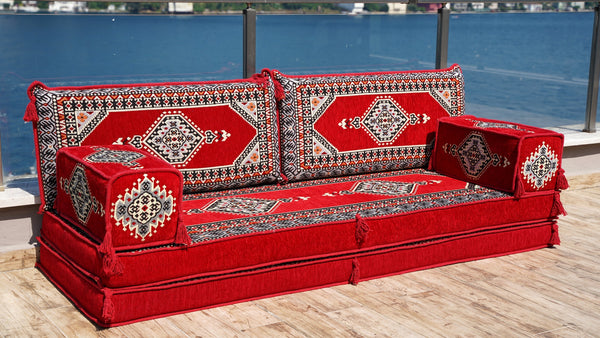 Red Palace Elegance pattern single Arabic floor sofa set, photo 17 of 17
