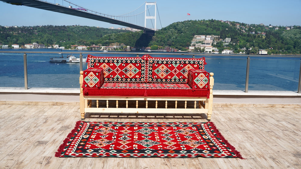 Red Patio Benches, Outdoor Furniture, Wooden Bench Sofa Sets, Floor Cushions, Arabic Seating Jalsah, Traditional Wooden Bench, Garden Sofa Set, Floor Cushions