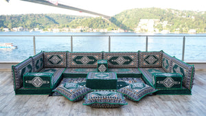 8'' Thickness U Sofa Set, Arabic Jalsa Set, Floor Cushions, Handmade Arabic Sofa