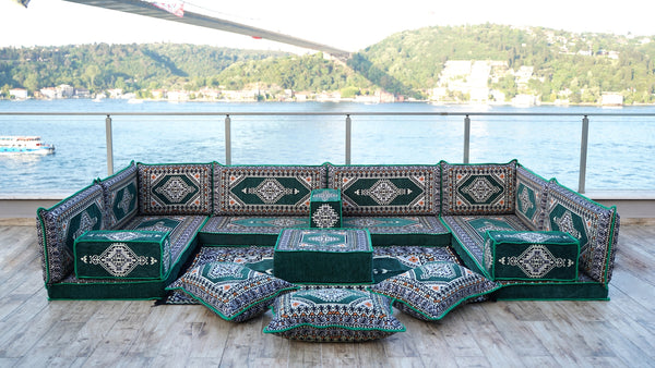 8'' Thickness U Sofa Set, Arabic Jalsa Set, Floor Cushions, Handmade Arabic Sofa