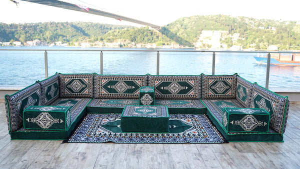 8'' Thickness U Sofa Set, Arabic Jalsa Set, Floor Cushions, Handmade Arabic Sofa
