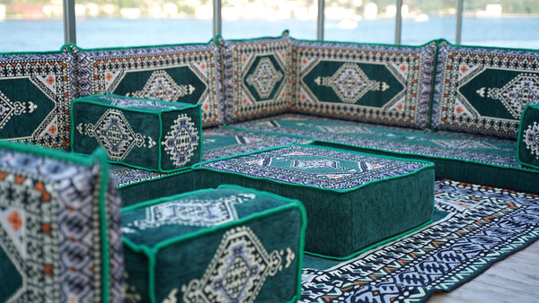8'' Thickness U Sofa Set, Arabic Jalsa Set, Floor Cushions, Handmade Arabic Sofa