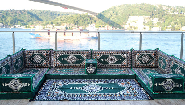 8'' Thickness U Sofa Set, Arabic Jalsa Set, Floor Cushions, Handmade Arabic Sofa